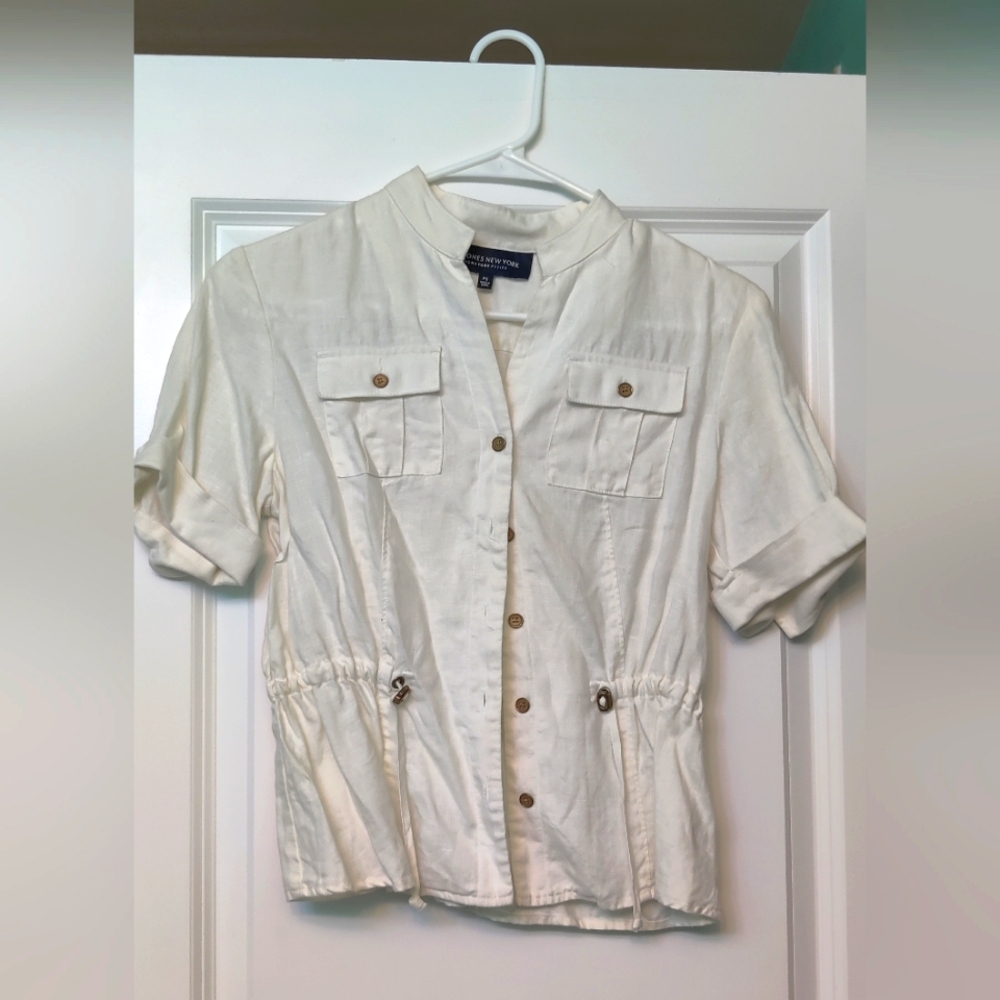 Jones New York draw string bottom down top, size P Small, Cream